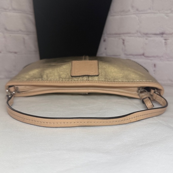 Coach Metallic Pouchette Small Shoulder Bag Wristlet Tan Leather Trim - Picture 16 of 16